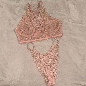 Lace up VS bra + high waist thong